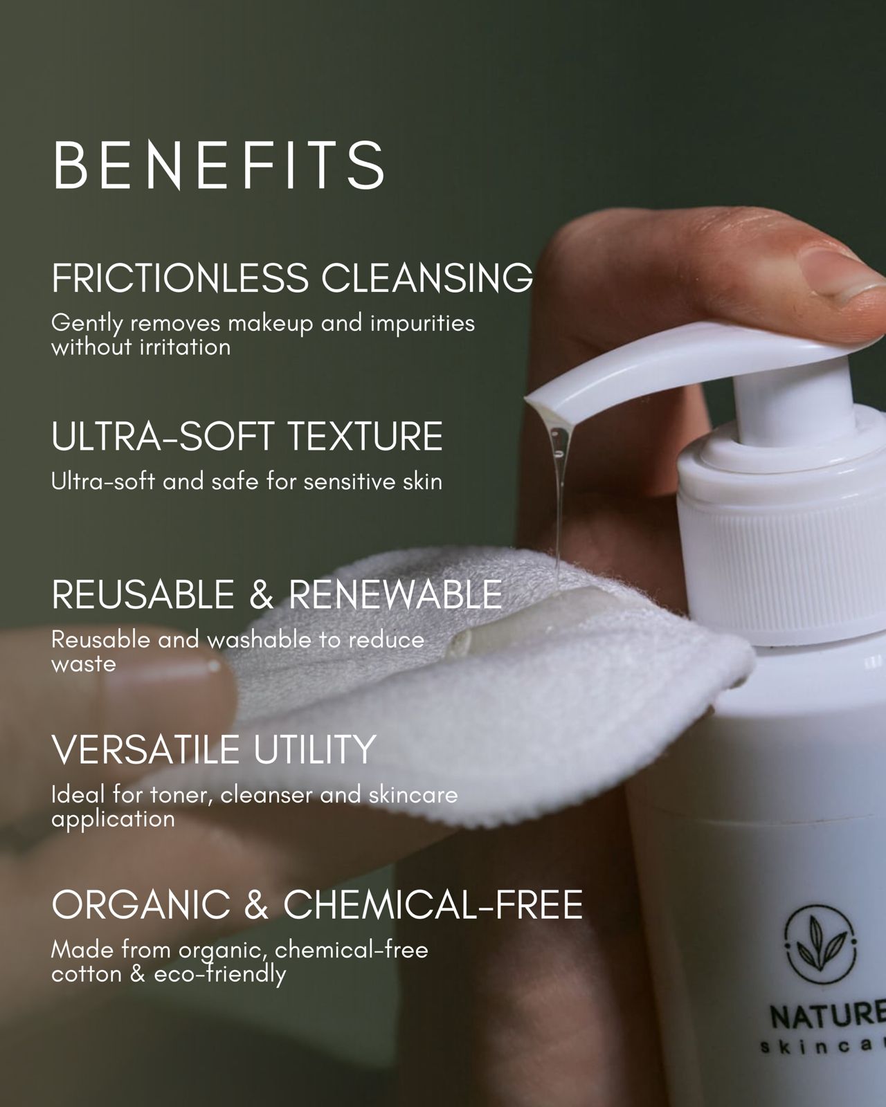 nature skin care organic pads benefits with revive gel cleanser texture on it